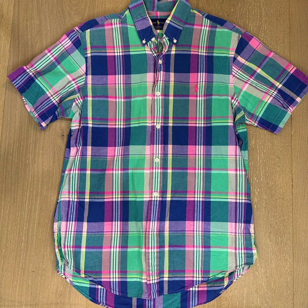 Polo by Ralph Lauren Plaid button down Custom fit size Medium Blue/pink/green